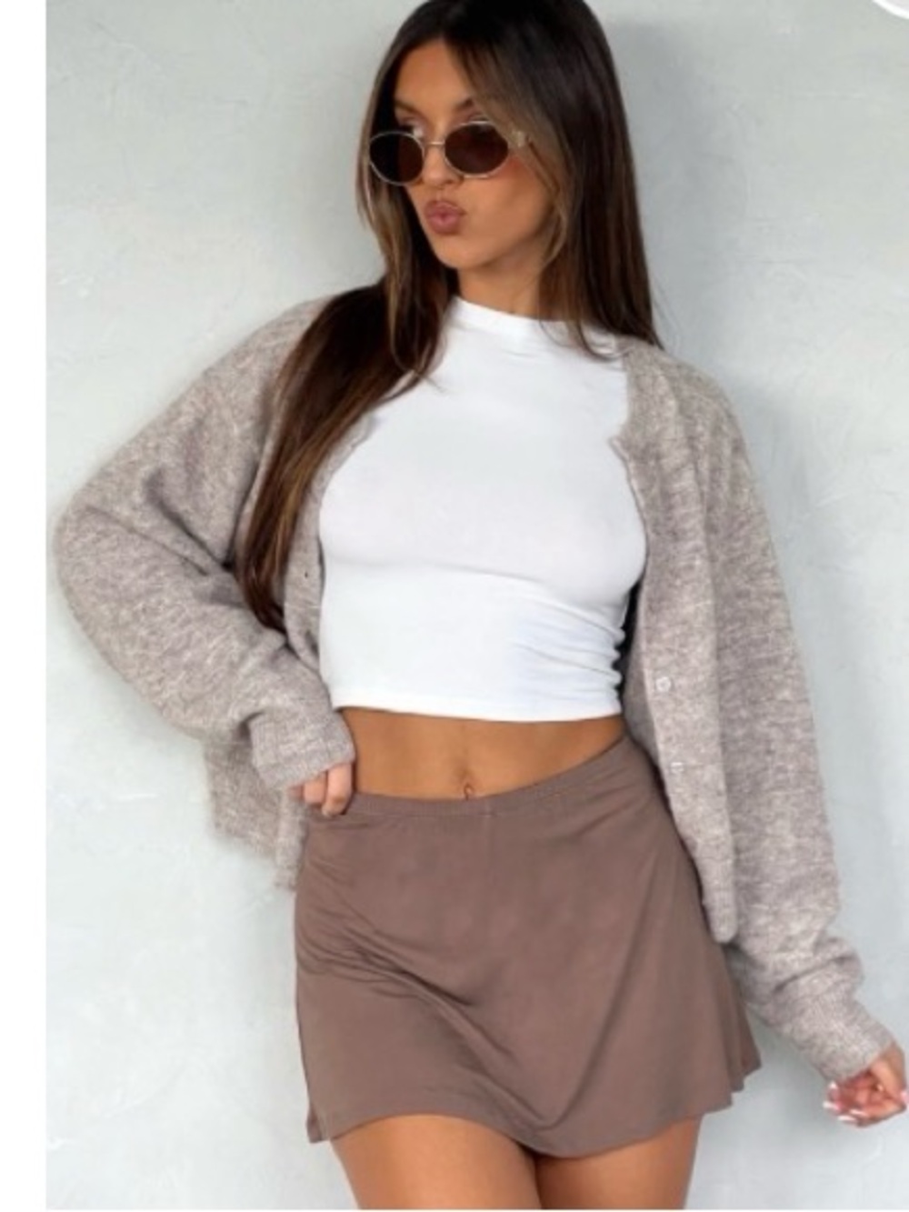White Fox Boutique Taupe High-Rise Skort